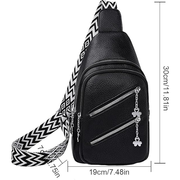 Mjukt läder casual dam crossbody väska bred axelrem sport PU läder axelväska dam bröstväska bröstväska multi fack midje bälte väska Black
