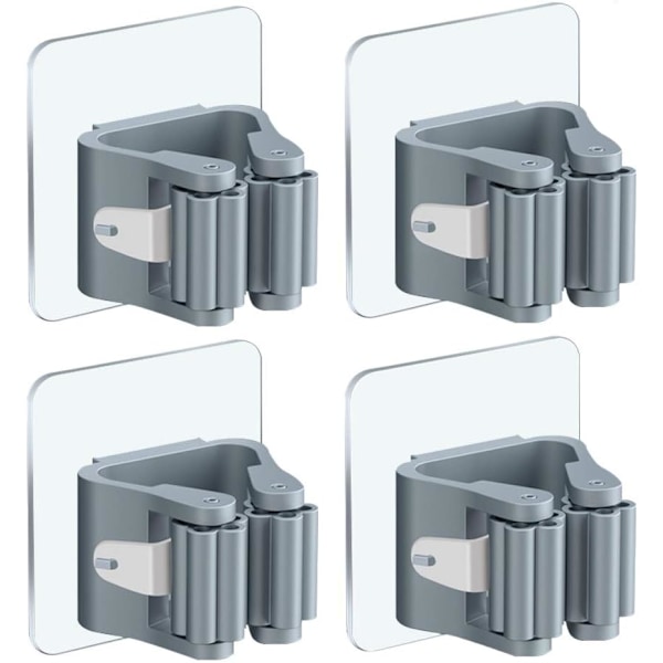4-pack kvast- och mopphållare utan borrning, väggmonterad självhäftande mopp