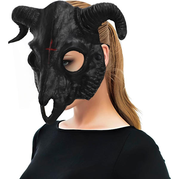 Halloween halvansikte Skrämmande djurmask,Karneval Demon Mask F?rhorn Ghost Devi Black Goat