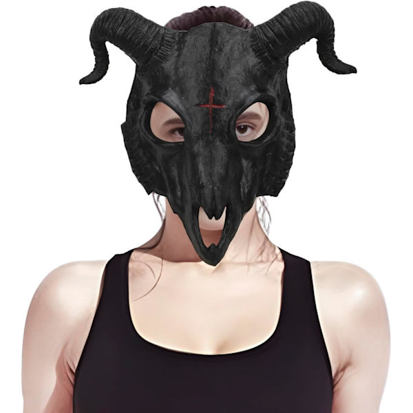 Halloween halvansikte Skrämmande djurmask,Karneval Demon Mask F?rhorn Ghost Devi Black Goat