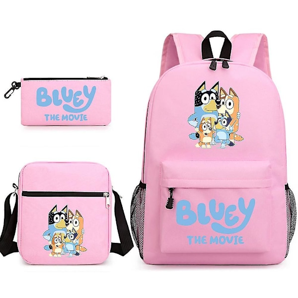 Blå tredelad skolväska Ryggsäck Pink 3