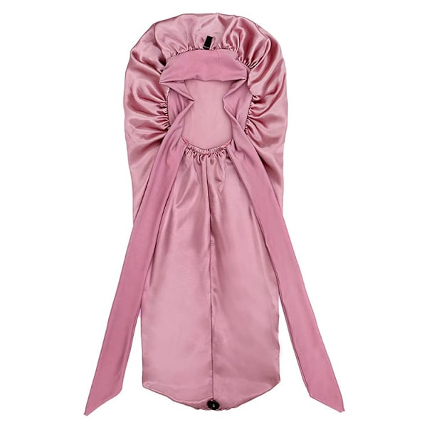 Färgad långärmad hatt Ny fjärilsknut knuten huva Satin hårtorkhatt Stor storlek Multi-färg justerbar pink