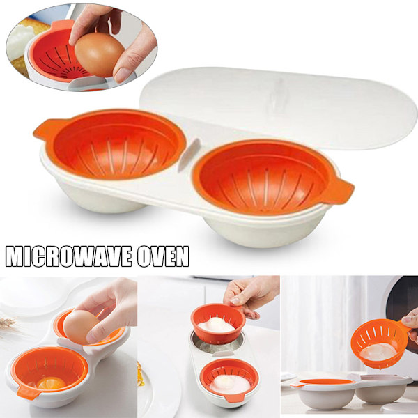 Mini Dubbel Äggkokare för Mikrovågsugn Köksredskap Dubbla Ägg Smuggler Bärbar Ugn Dubbla Lager med Täck Ånga Äggskål Kök Gadget 1PC