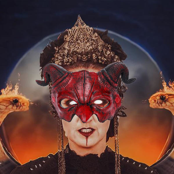 Halloween halv ansikte skrämmande djurmask, karneval demon mask förhorn spöke djävul Red