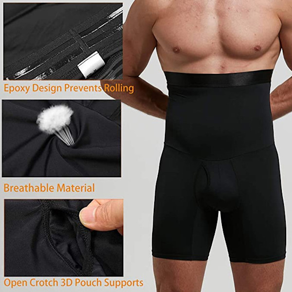 Män Bantning Body Shaper Mage Boxer Trosor med hög midja svart 2XL black