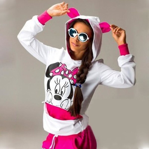 Hmwy-kvinnor Mickey Minnie träningsoverall hoodie joggingbyxor set Rose Red Minnie Mouse L