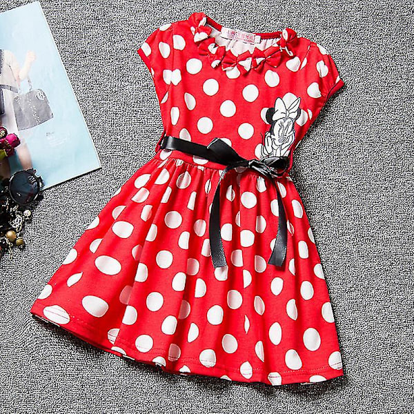 Barn Flickor Sommar tecknad Minnie Mouse Bowknot Princess Swing Klänning E C 6-7 Years