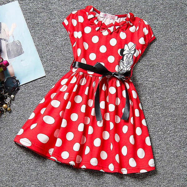 Barn Jenter Sommer artoon Minnie Mouse Bowknot Princess Swing Kjole E C 6-7 Years