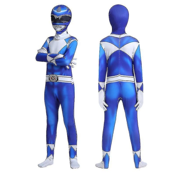 Vuxna barn Power Rangers Mighty Morphin Cosplay Jumpsuit Party Fancy Suit W Blue 140