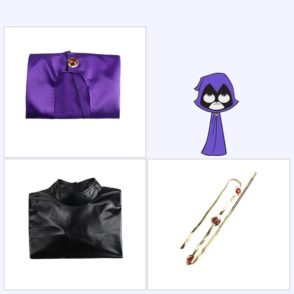 Raven Deluxe Kostume til Teen Titans Voksen Bodysuit med Kappe Cosplay Outfit Halloween Fest Fancy Dress Up V XL