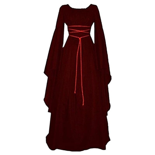 Renessansin keskiaikainen maksimekko goottilainen cosplay-maksimekko naisille Wine Red L
