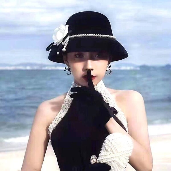 Dam Camellia Pearl Hat Vinter Dam Vintage Elegant Flower Top Hat V