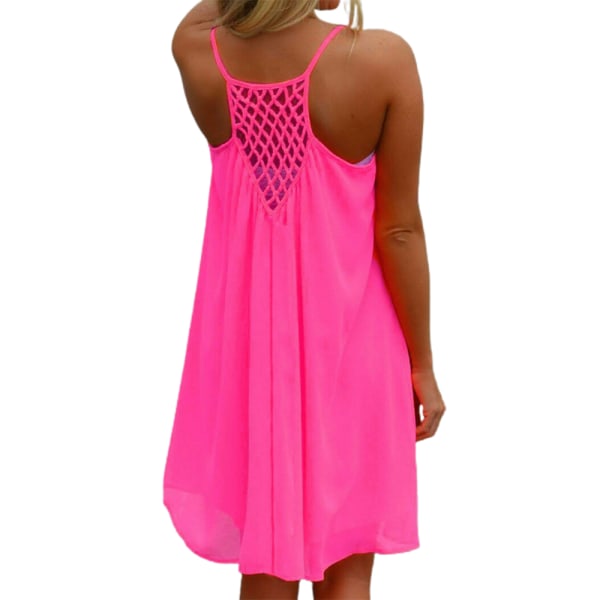 Sommarklänning för kvinnor ärmlös Casual Swing Beach Sundress Fluorescent rose red M