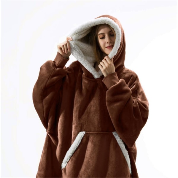 Fluffy hettegenser Oversized hoodie V brown