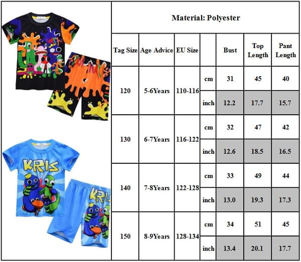 Roblox Rainbow Friends Summer Outfits Toppar & Shorts Set Kostym E 150cm