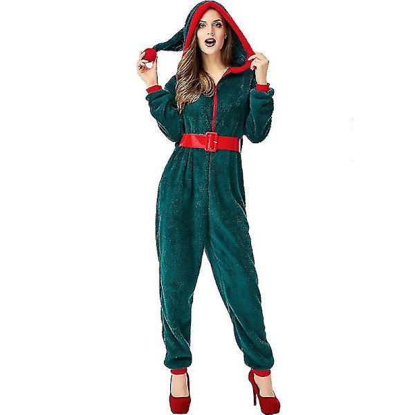 Vuxenbarn Jultomte Jultomtekostym Flicka Kvinnor Hooded Onesie Pyjamas Jumpsuit Fantasia Xmas Dress Up adult 1 L