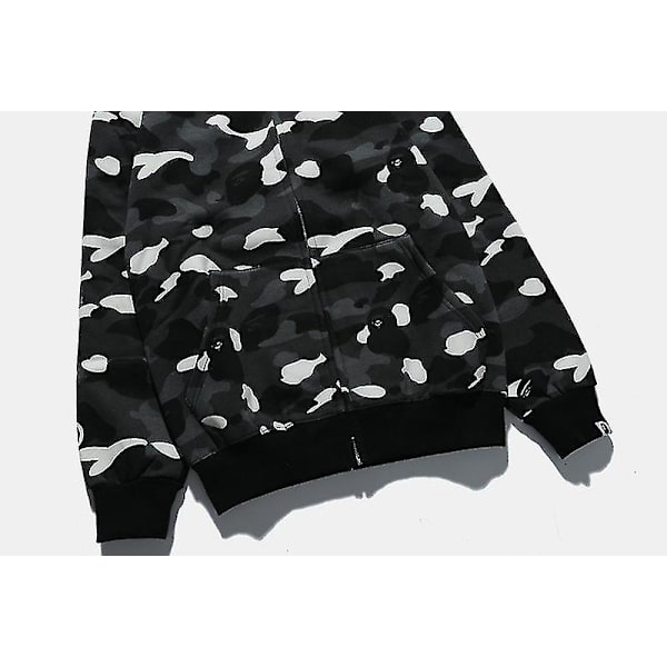 Shark Head Camo Hoodie Herre Langærmet Zip Up Sweatshirt Hip Hop Casual Tynd Jakke - A M