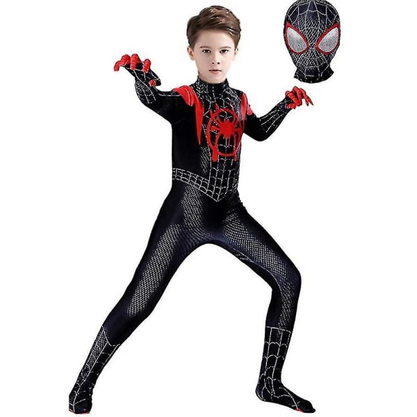 Kids Miles Morales Kostym Spiderman Cosplay Jumpsuit Halloween Cosplay Kostym 120cm