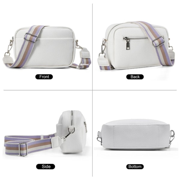 Crossbody-väska för kvinnor Klassisk axelremsväska med brett band Crossbody-väska med dragkedja White