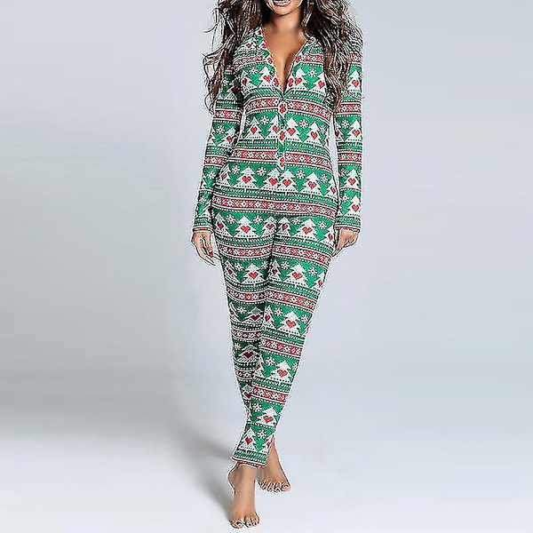 Kvinde Dyre Pyjamas Onesie Jule Bodydragt Jumpsuit Langærmet Nattøj W Green M