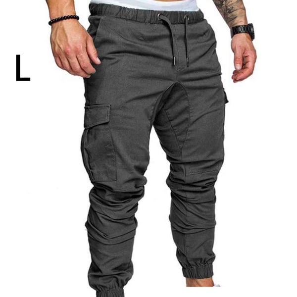 Herr Pocket Bukser Casual Elastisk Snøre Mode Langbukser - Grey L