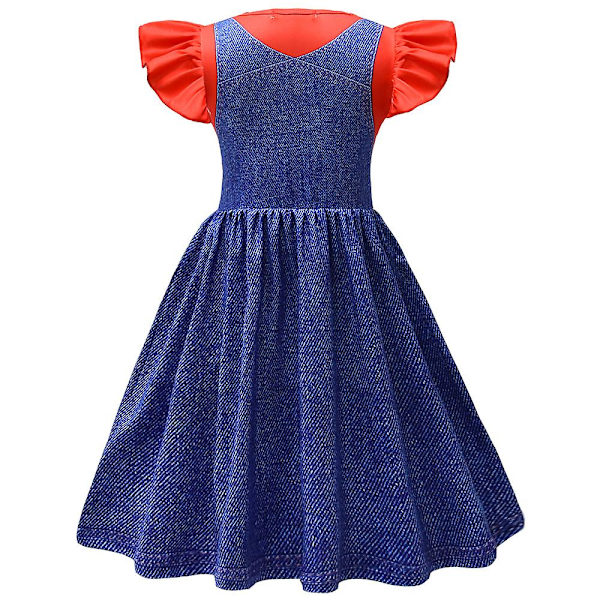 4-9 år Børne Piger Princess Peach/super Mario Cosplay Festkjole Gaver Denim Red 4-5 Years