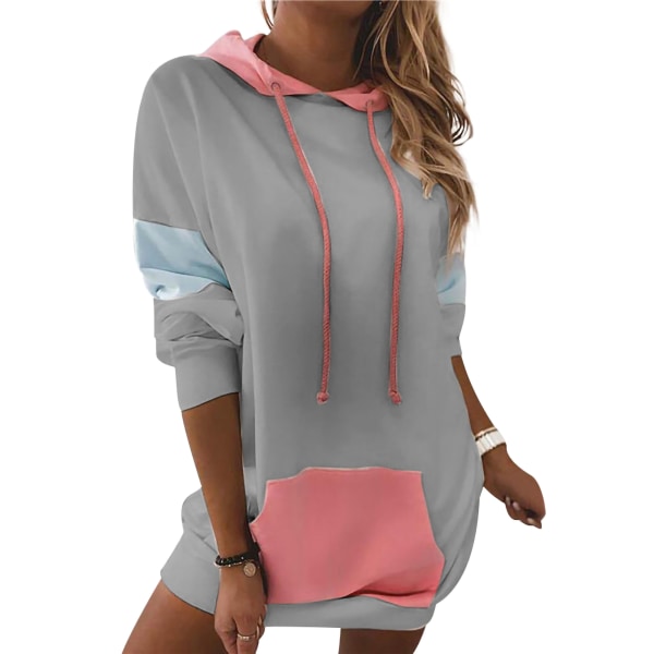 Lös tröja med luva för kvinnor med långärmad lös topp V Gray,XXL