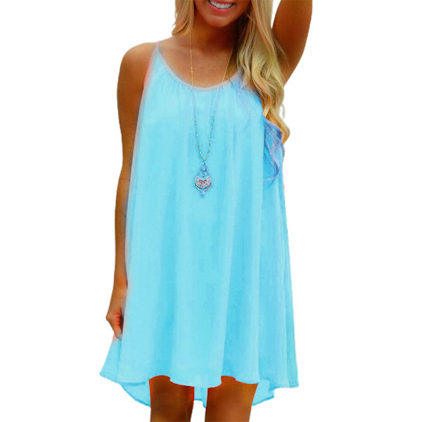 Sommarklänning för kvinnor ärmlös Casual Swing Beach Sundress Light Blue 3XL