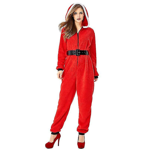 Vuxenbarn Jultomte Jultomtekostym Flicka Kvinnor Hooded Onesie Pyjamas Jumpsuit Fantasia Xmas Dress Up adult 2 M