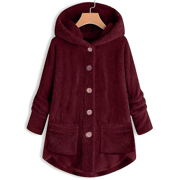 Teddybjørngenser med hette for kvinner Solid V Wine Red XL