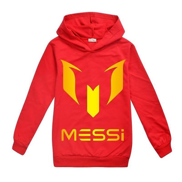 Barn Messi Print Casual Hoodie Pojkar Hooded Top Jumper Sweatshirt Present 2-14y - Red 120CM 5-6Y