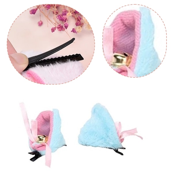 Make Up Fluffy Plysch Anime Kvinnor Bell Cosplay Bow Hair V Blue