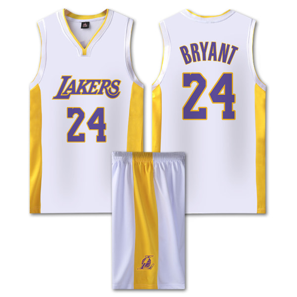 #24 Kobe Bryant Baskettrøje Sæt Lakers Uniform til Børn Voksne - Hvid W 3XL (175-180CM)