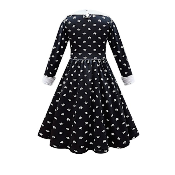 2023 onsdag Addams Cosplay sæt til piger sort printed kjole Karnevalsfestforklædning Only dresses 130cm