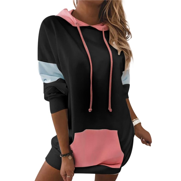 Kvinde Hættetrøje Lommekjole Langærmet Løs Pullover V Black M