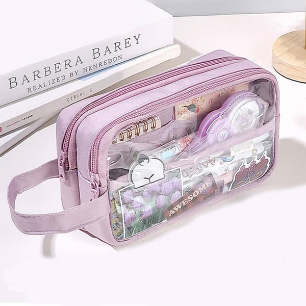 Case Transparent Stor förvaring Penna Pennfodral Penna pink