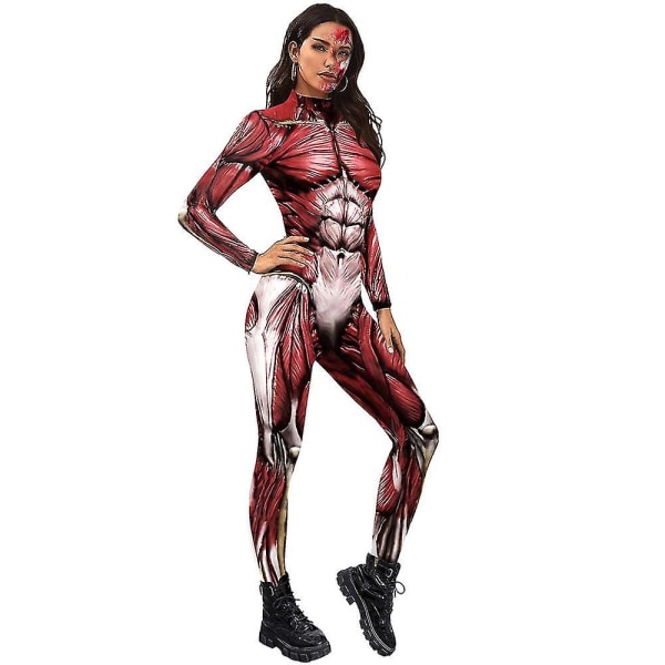 Voksen 2-delt bodysuit med muskeltryk Print Halloween Cosplay M V XL