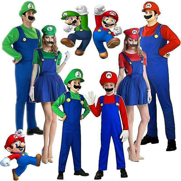 Super Mario Luigi -asu Cosplay aikuisille lapsille V Mario Red Boy L-(125-135cm)