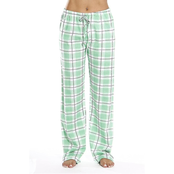 Pyjamasbukser for kvinner med lommer, myke flanellrutede pyjamasbukser for kvinner - green S