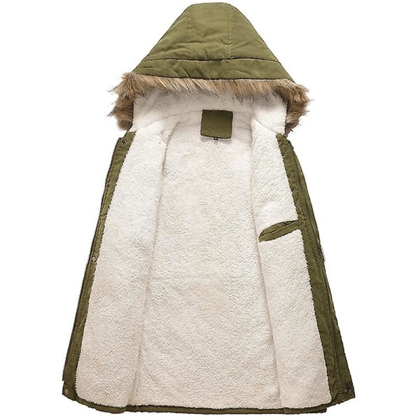 Talvi Topattu Parka Hupullinen Takki Ulkovaatteet Paksu Fleece Huppari - Army Green M