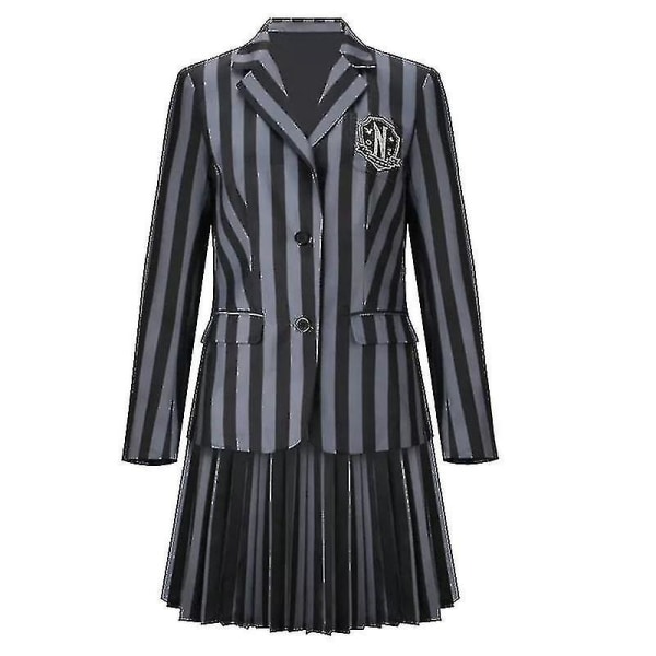 Onsdag Addams Cosplay sæt Nevermore Academy Skoleuniform Halloween Karneval Fest Kostume til voksne børn V Without wig Adult S