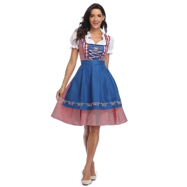 Kvinnors Oktoberfest Beer Maid Costume Bavarian Traditional Dirndl Dress W Blue S
