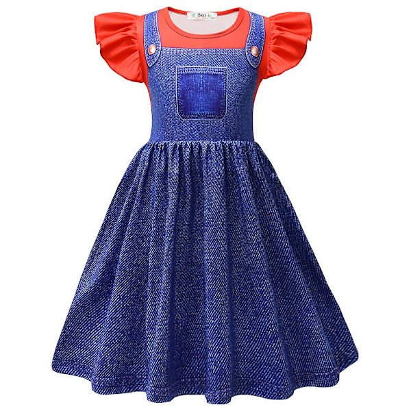 4-9-vuotiaiden tyttöjen prinsessa Peach/Super Mario Cosplay-juhla-asu Mekko Lahjat Denim Red 5-6 Years