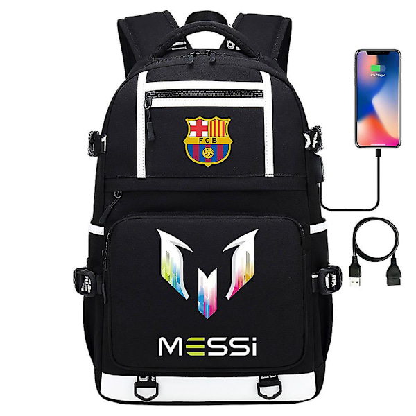 Messi Barcelona Trykket Ryggsekk Reiseveske Student Skoleveske Vanntett Datamaskin Black