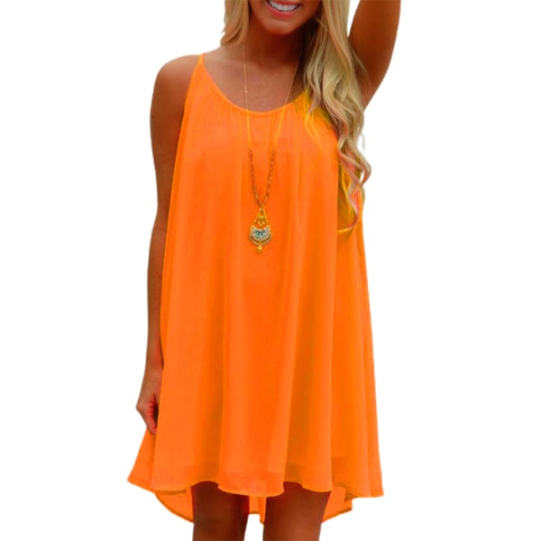 Sommerkjole for kvinner ermeløs Casual Swing Beach Sundress orange L