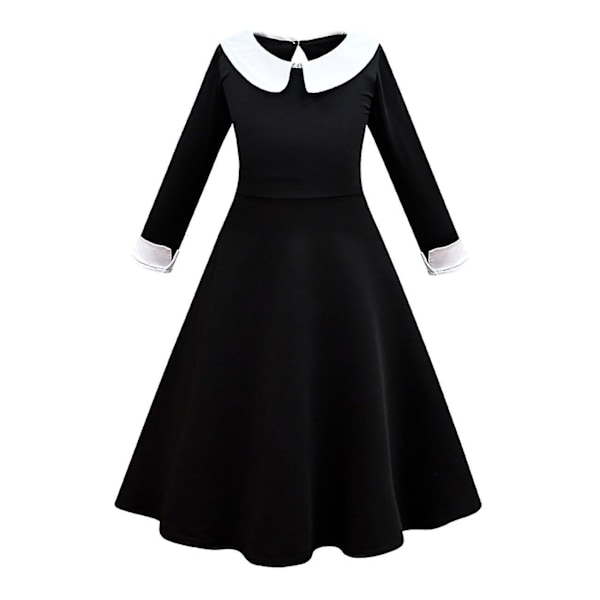 Adams Family Pigernes Wednesday Cosplay Rollespilskostume Kjole Paryk 120cm Yz Dress 150cm