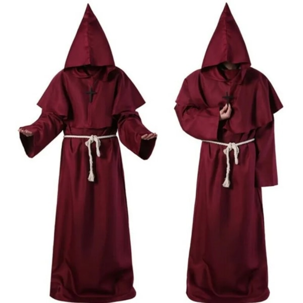 Medeltida broder munk huva renässans präst dräkt Halloween Cosplay V Red XL