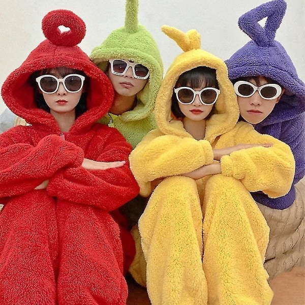 Teletubbies Yhden Kappaleen Pyjama Aikuisille Paksu Korallivilla Yz Yellow L