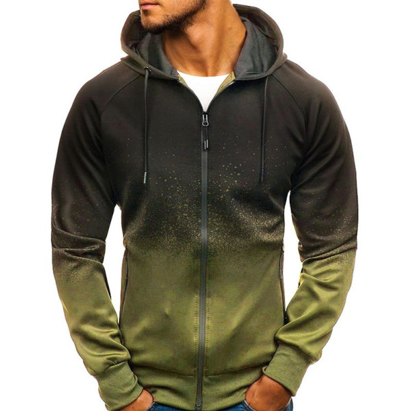 Herre langærmet jakke med lynlås Hoodie skjorte Toppe W Army Green 2XL