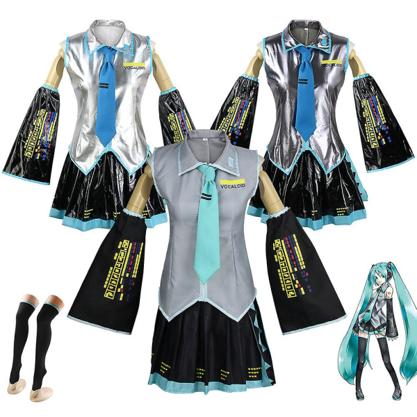 Vocaloid Miku Cosplay Peruk Dräkt Japan Midiklänning Nybörjare Framtid Miku Cosplay Kvinna Halloween Kvinnors Dräkt Herr trl. V Grey S